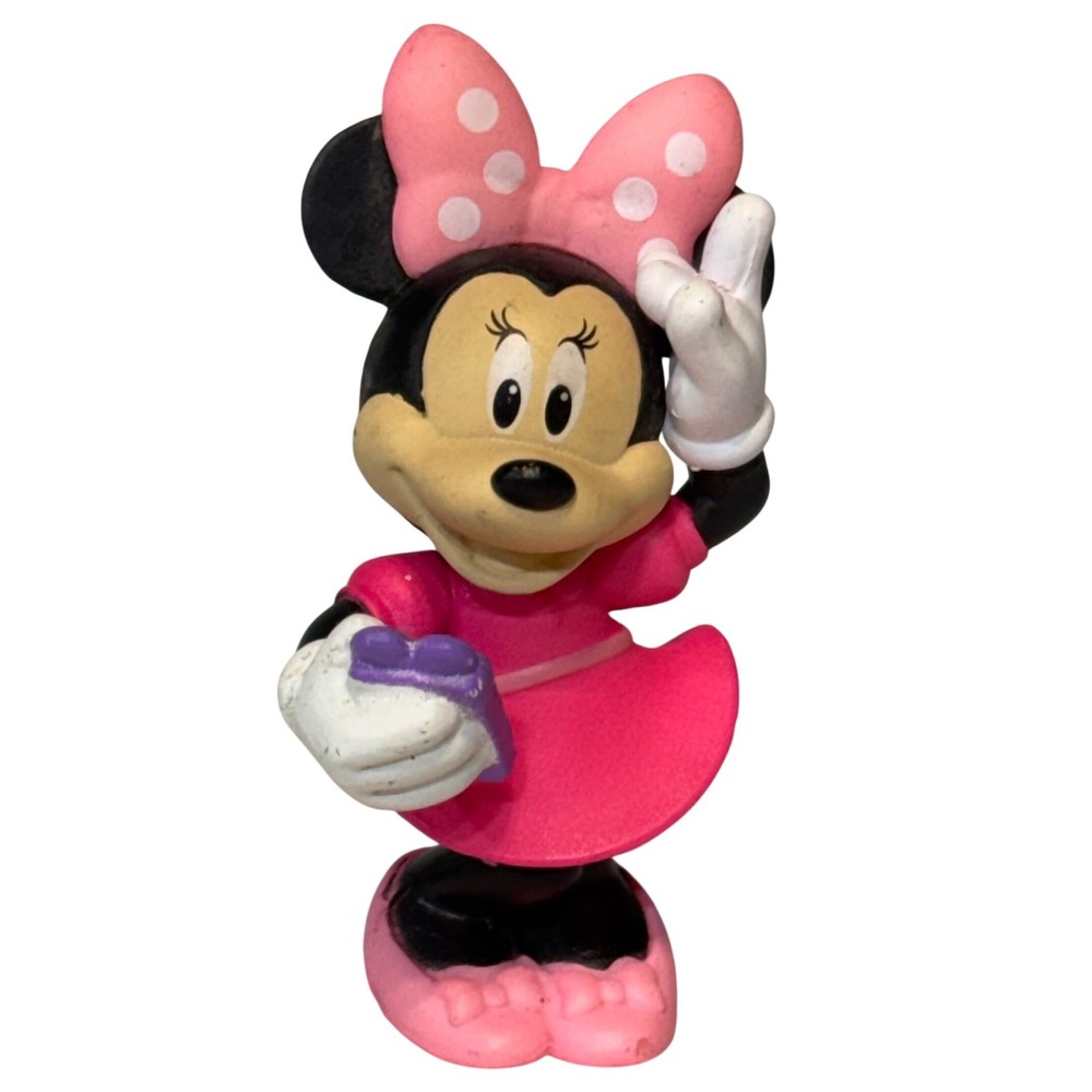 Disney Minnie Mouse Figurine‎ Small Pink Polka Dot Bow Dress PVC Toy 0924SK01
